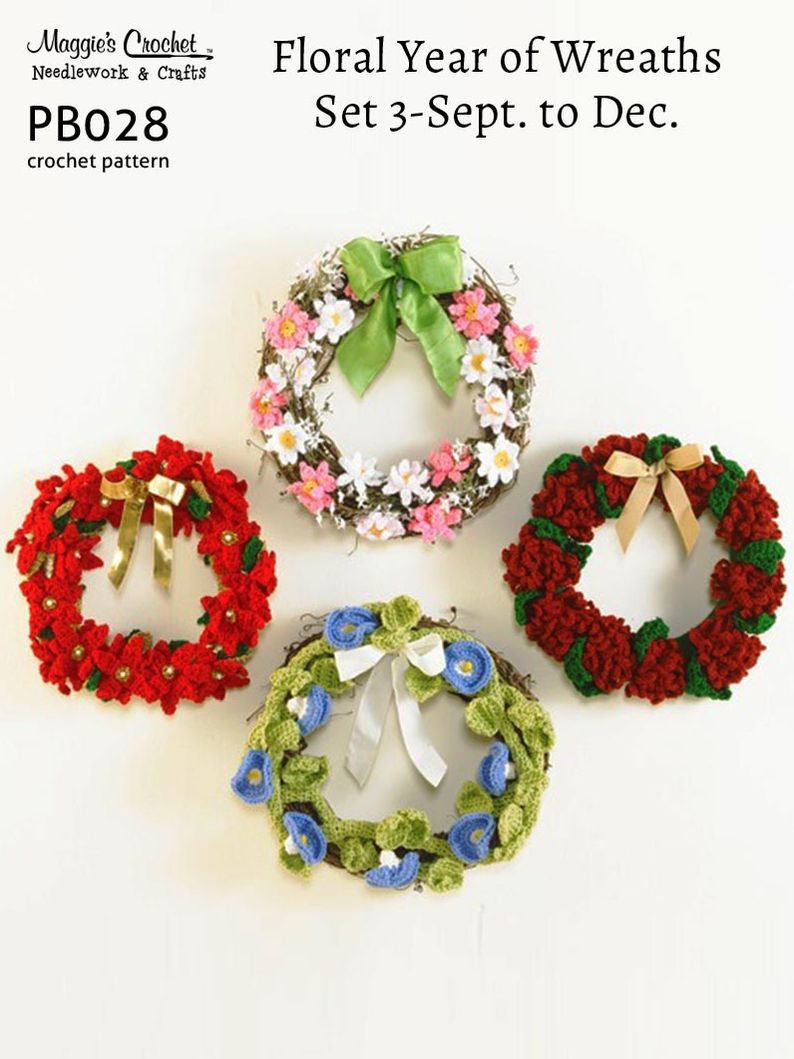 PB028-R Floral Wreaths Set 3 (September-December) Crochet Pattern