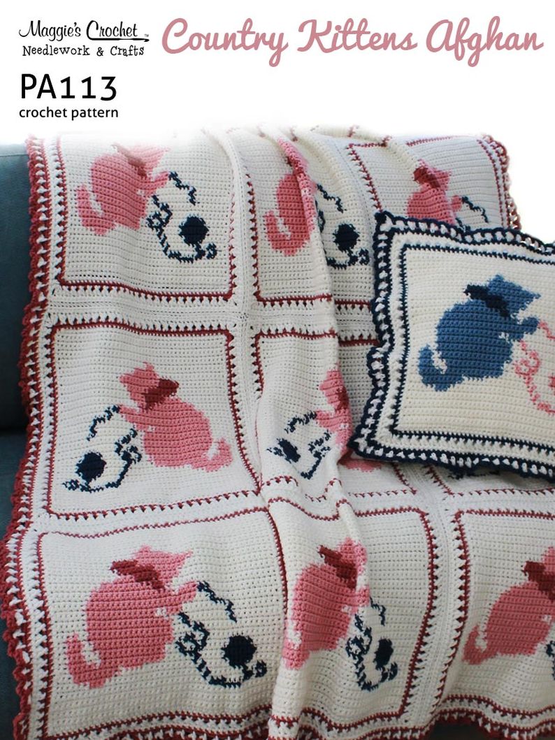 Crochet Pattern Country Kittens Afghan PA113-R