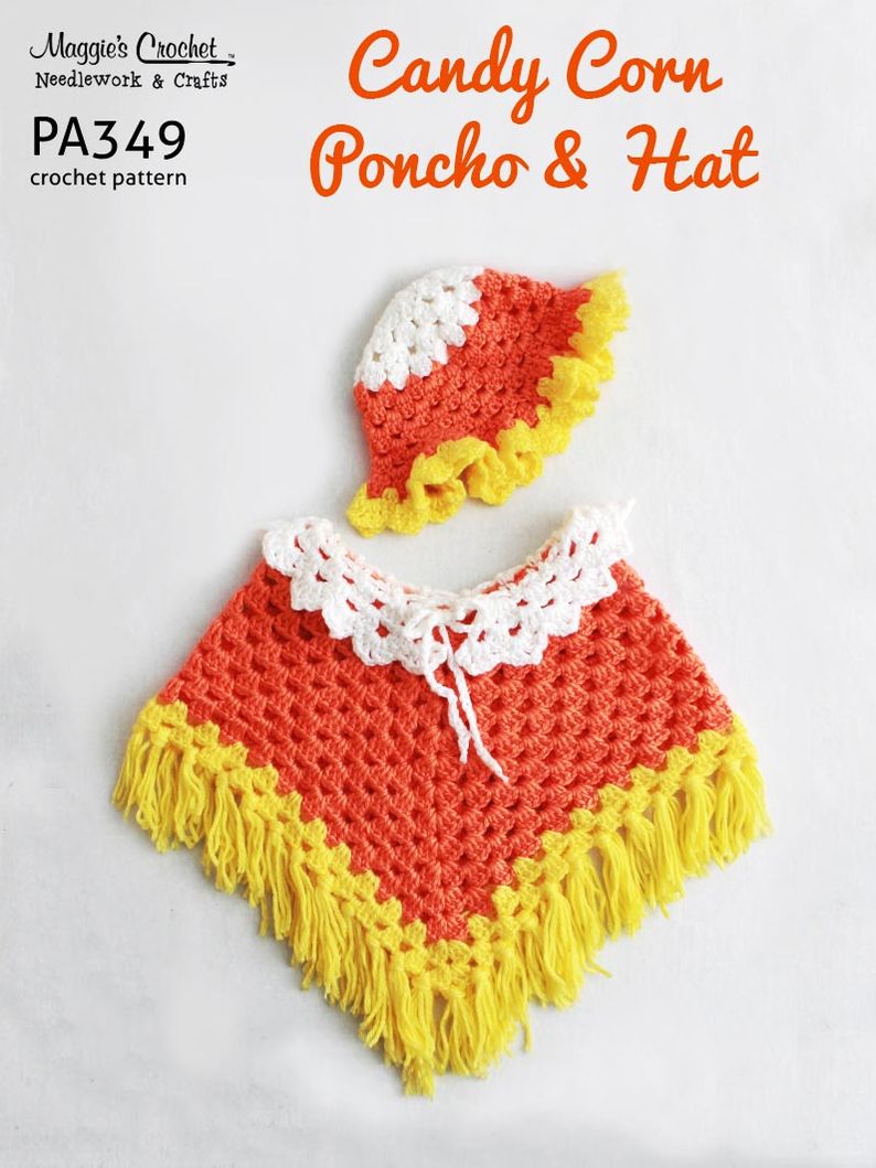 Crochet Pattern Candy Corn Hat and Poncho PA349-R