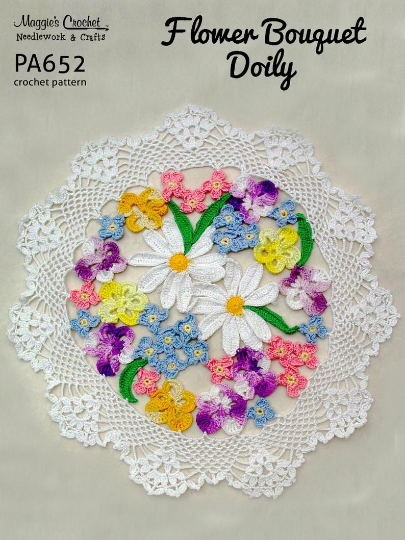 PA652-R Flower Bouquet Doily Crochet Pattern