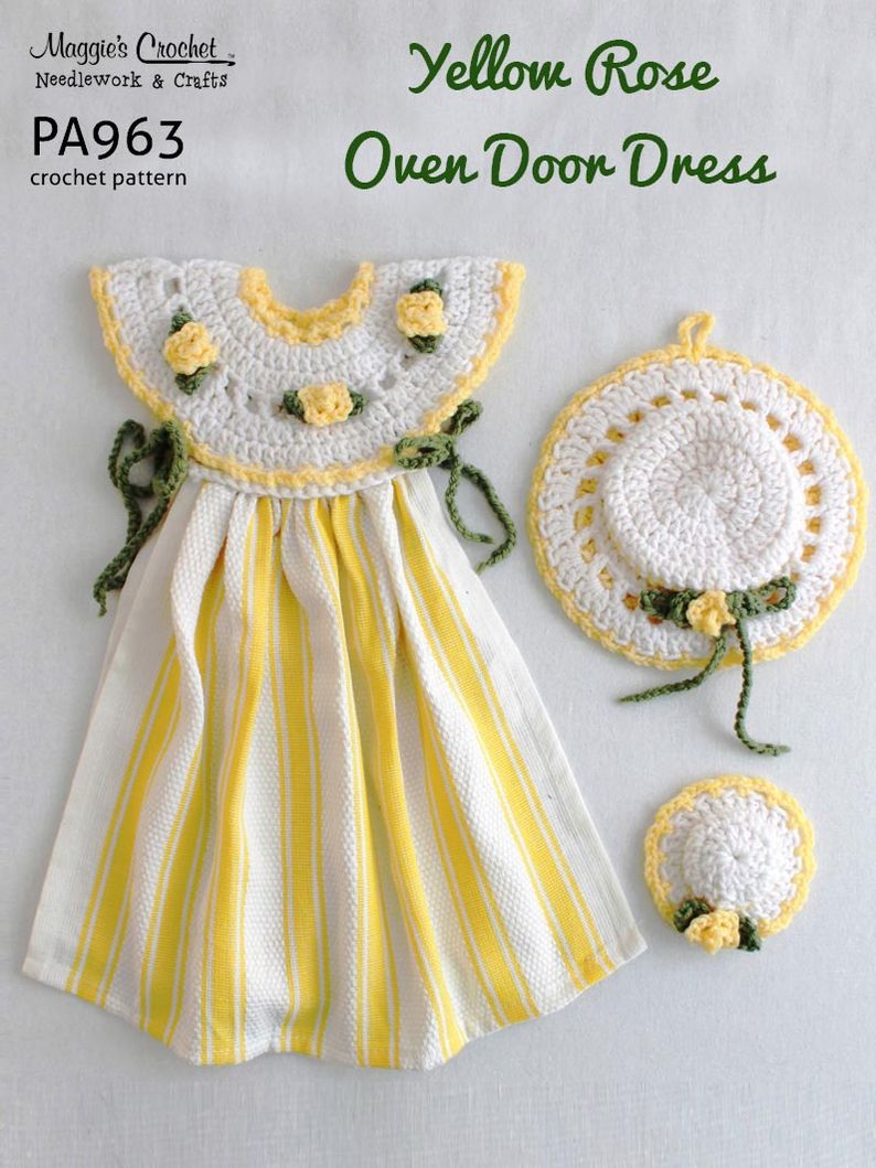 PA963-R Yellow Rose Oven Door Dress Set Crochet Pattern