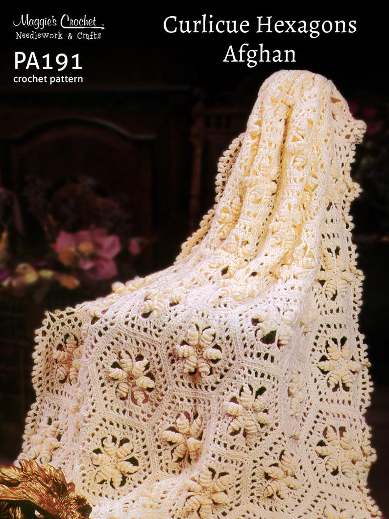PA191-R Curlicue Hexagons Afghan Crochet Pattern