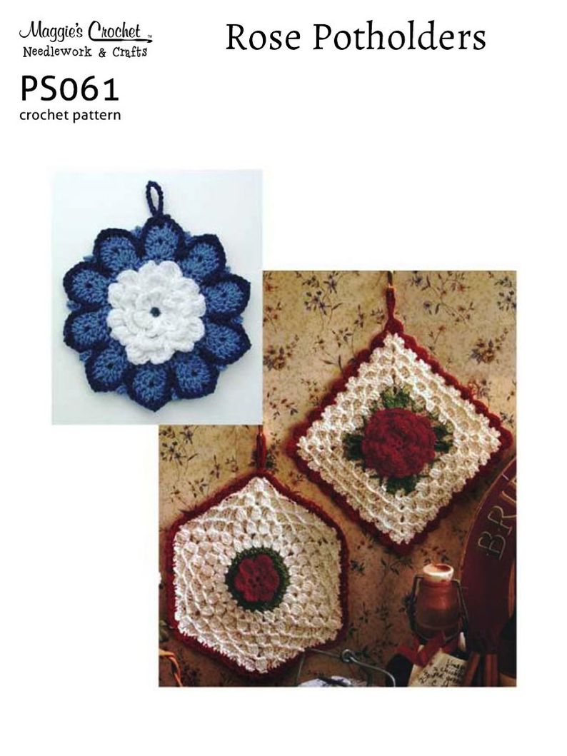 Crochet Pattern Rose Potholders PS061-R