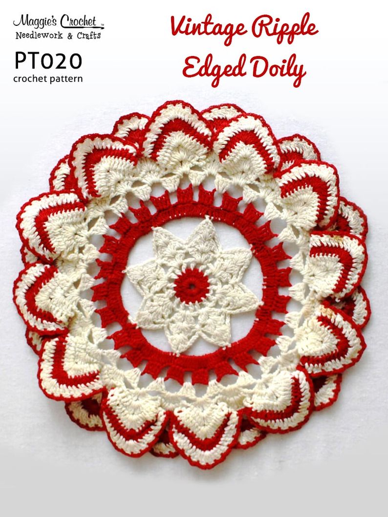 Crochet Pattern Vintage Ripple-Edged Doily PT020-R