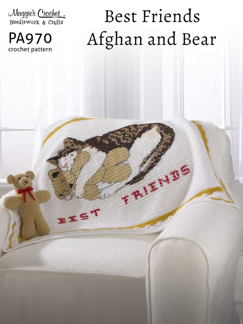 PA970-R Best Friends Afghan and Bear Crochet Pattern