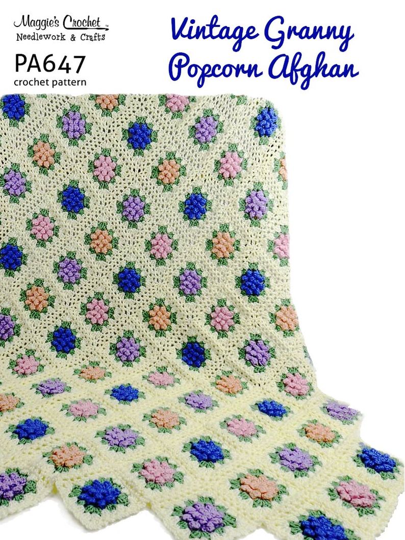 PA647-R Vintage Pocorn Granny Afghan Corchet pattern