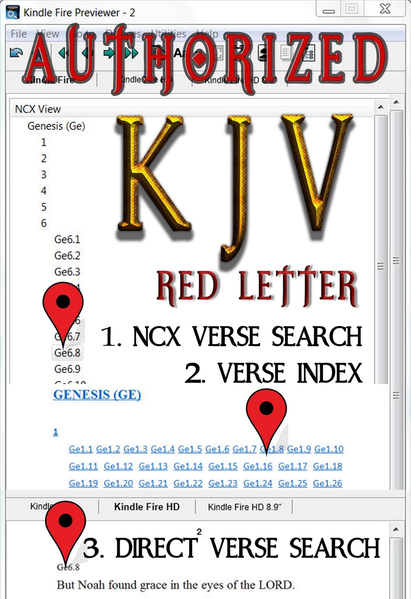 Authorized KJV (Red Letter Edition): Fast Navigation, Search Every Verse with 1. NCX Verse Search, 2. Verse Index, & 3. Direct Verse Search