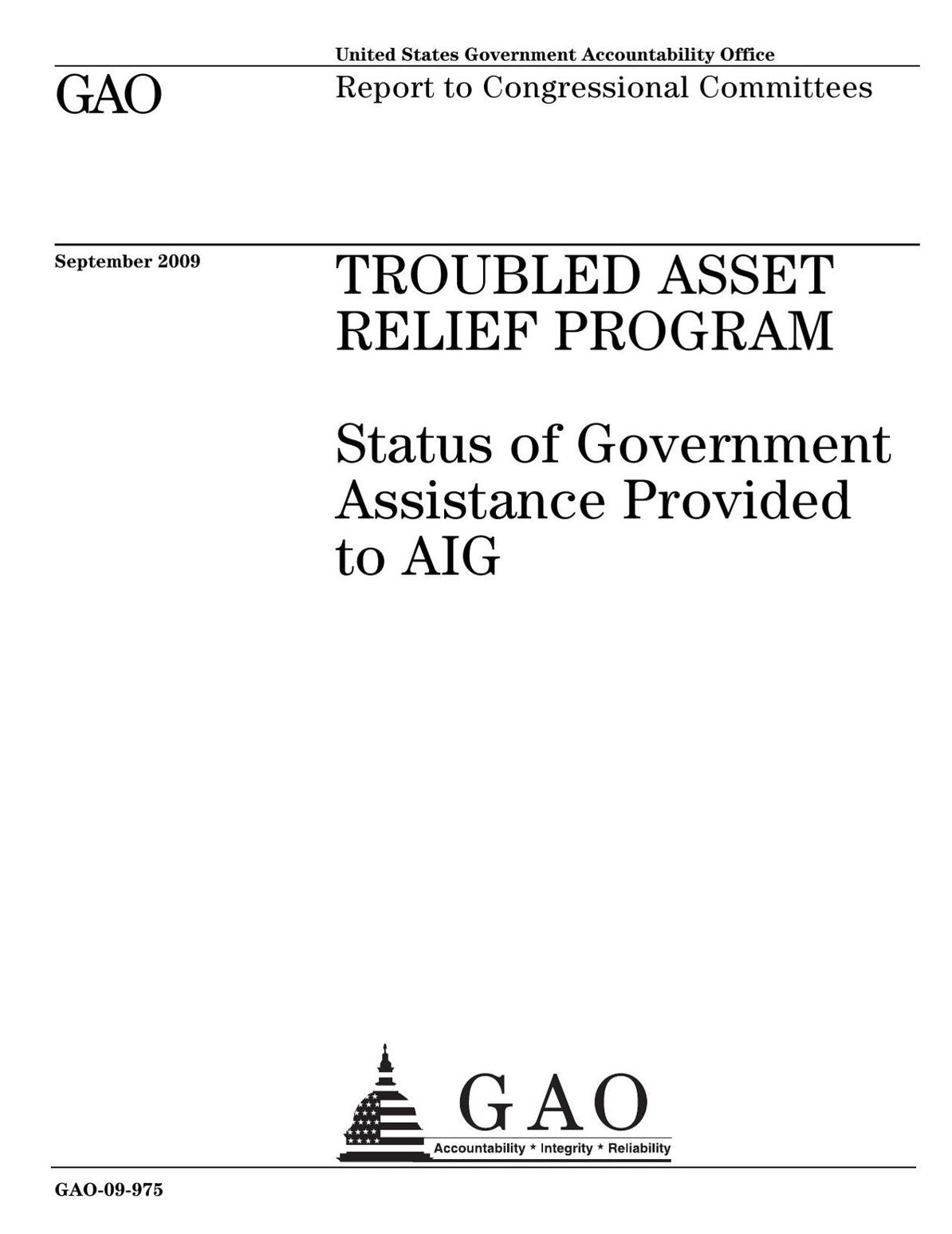 Status of Government Assistance Provided to AIG (TARP)