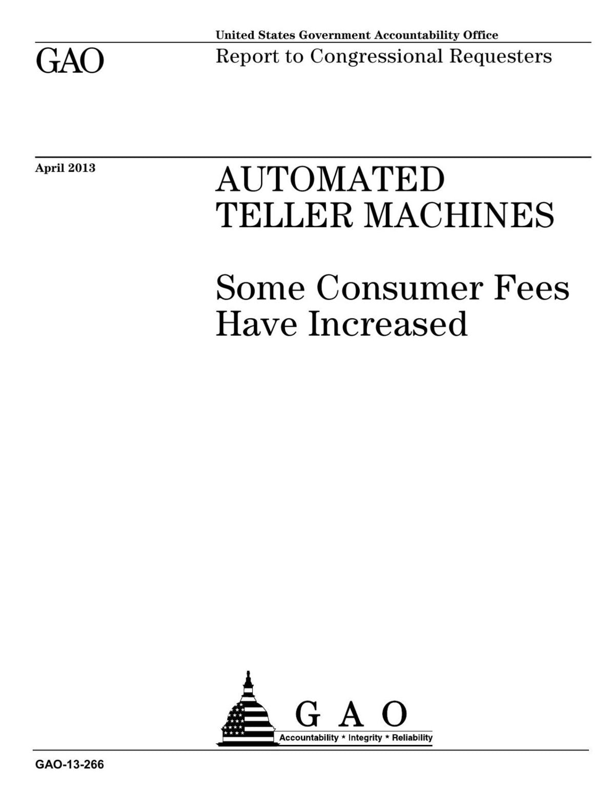AUTOMATED TELLER MACHINES Some Consumer Fees Have Increased