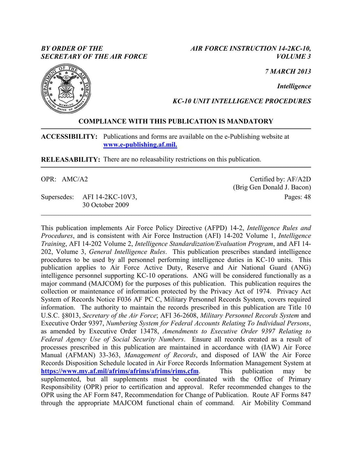 KC-10 Unit Intelligence Procedures Volume 3 (AFI 14-2KC-10V3)