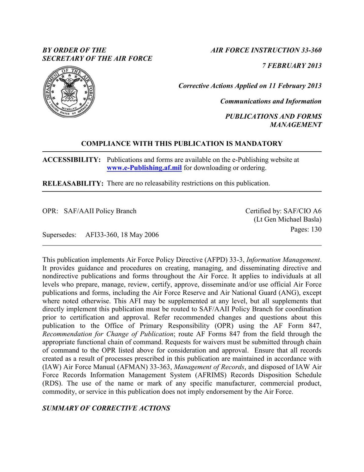 Publications and Forms Management (AFI 33-360)