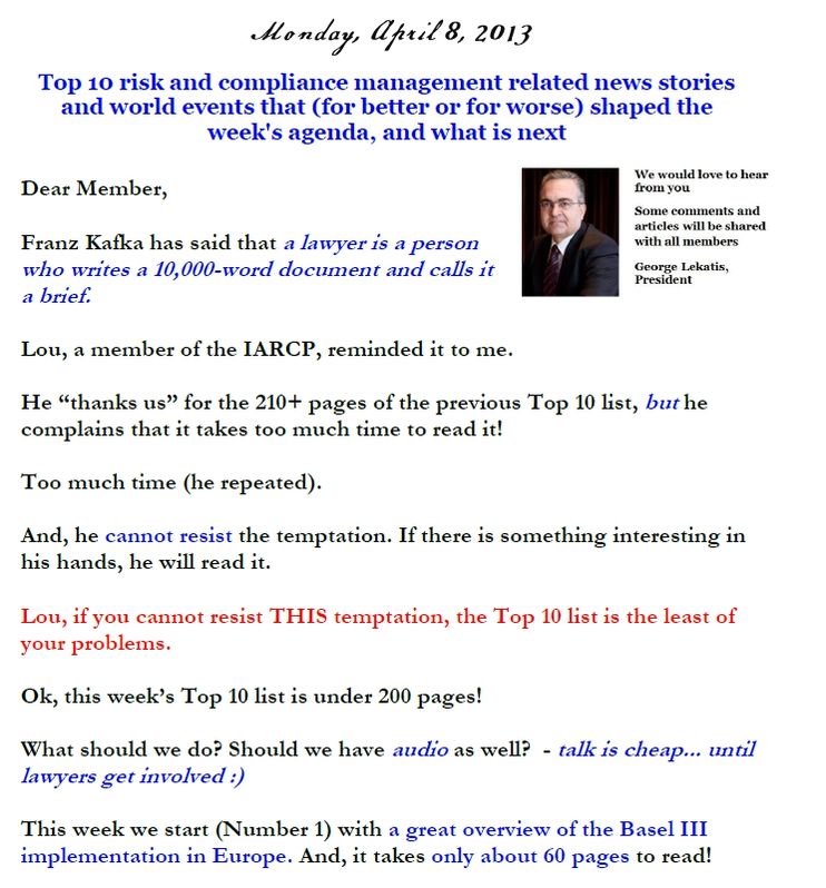 Top 10 risk and compliance management related news stories and world events that (for better or for worse) shaped the week's agenda, and what is next