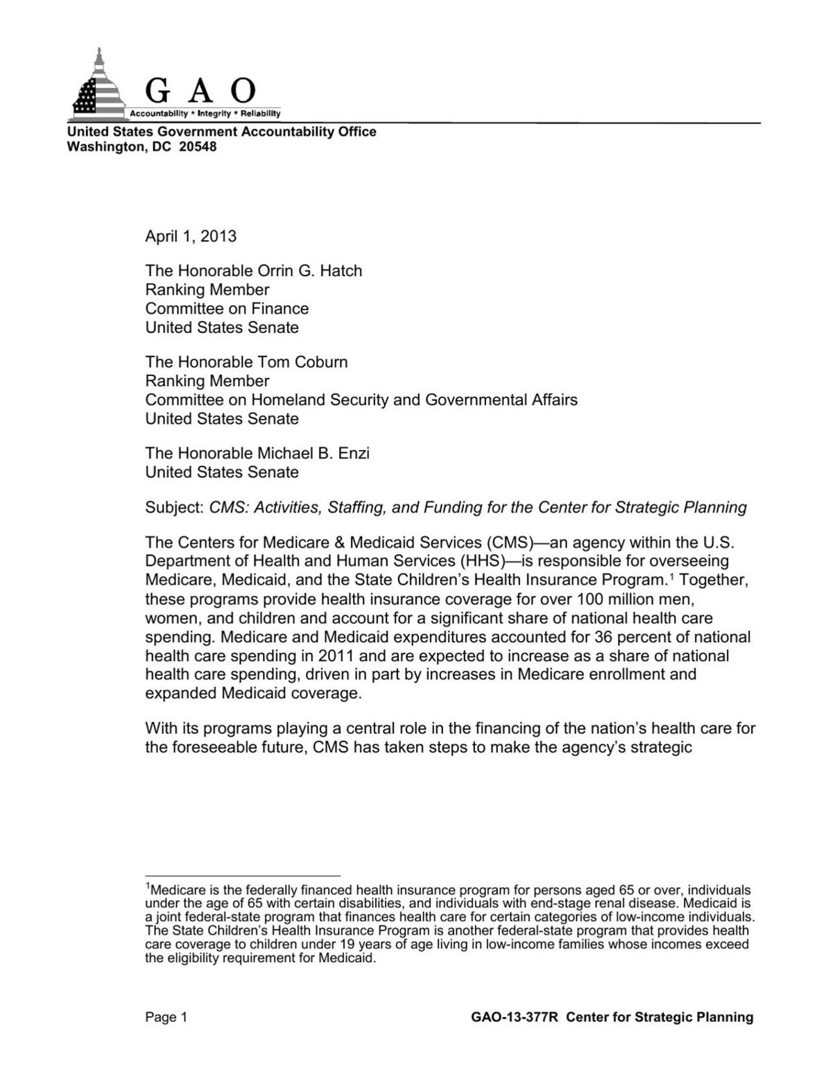 CMS: Activities, Staffing, and Funding for the Center for Strategic Planning
