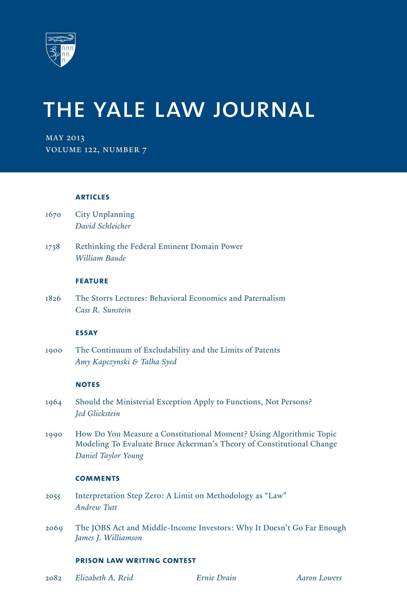 Yale Law Journal: Volume 122, Number 7 - May 2013