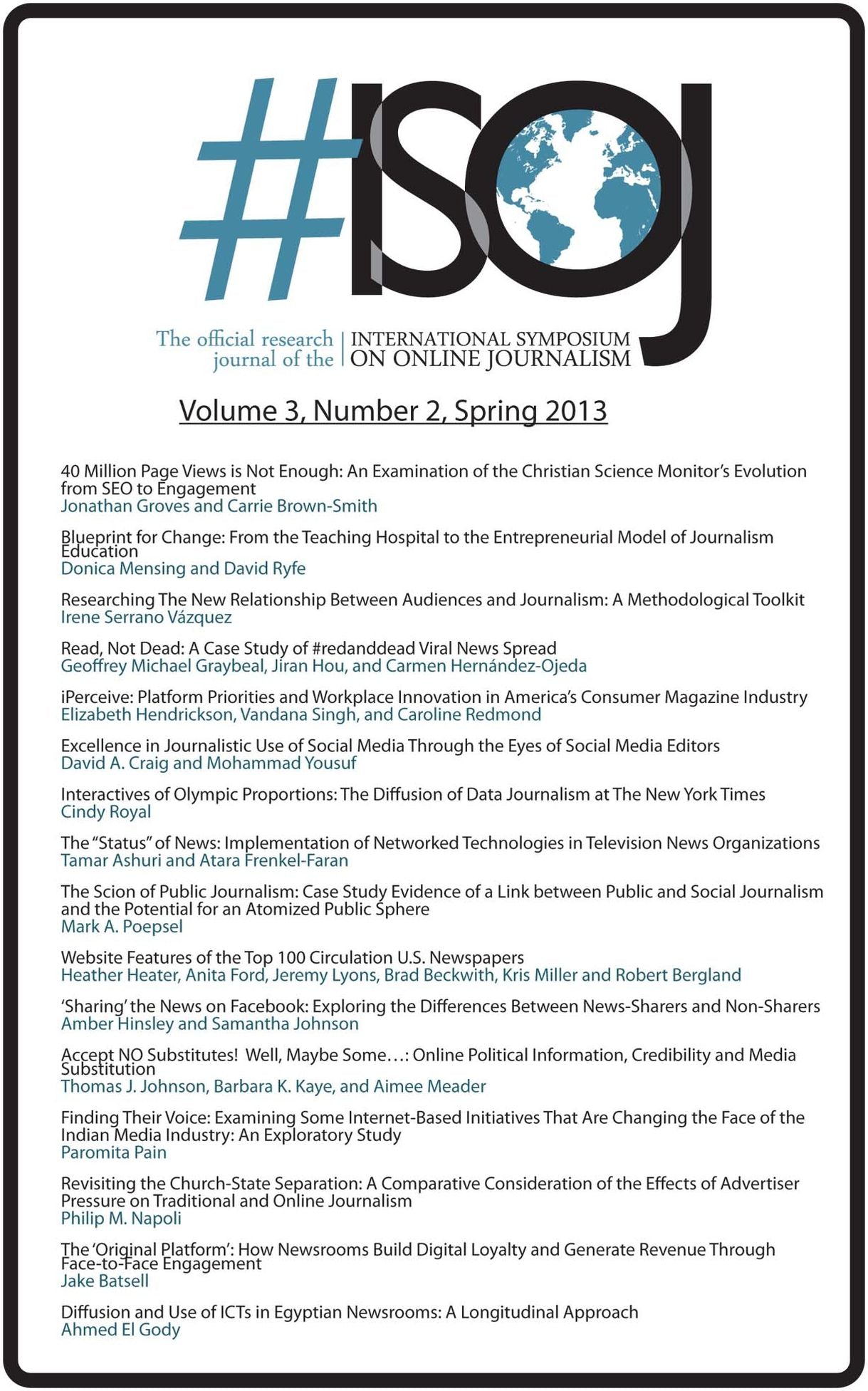#ISOJ The Official Research Journal of the International Symposium on Online Journalism (Volume 3, Number 2)