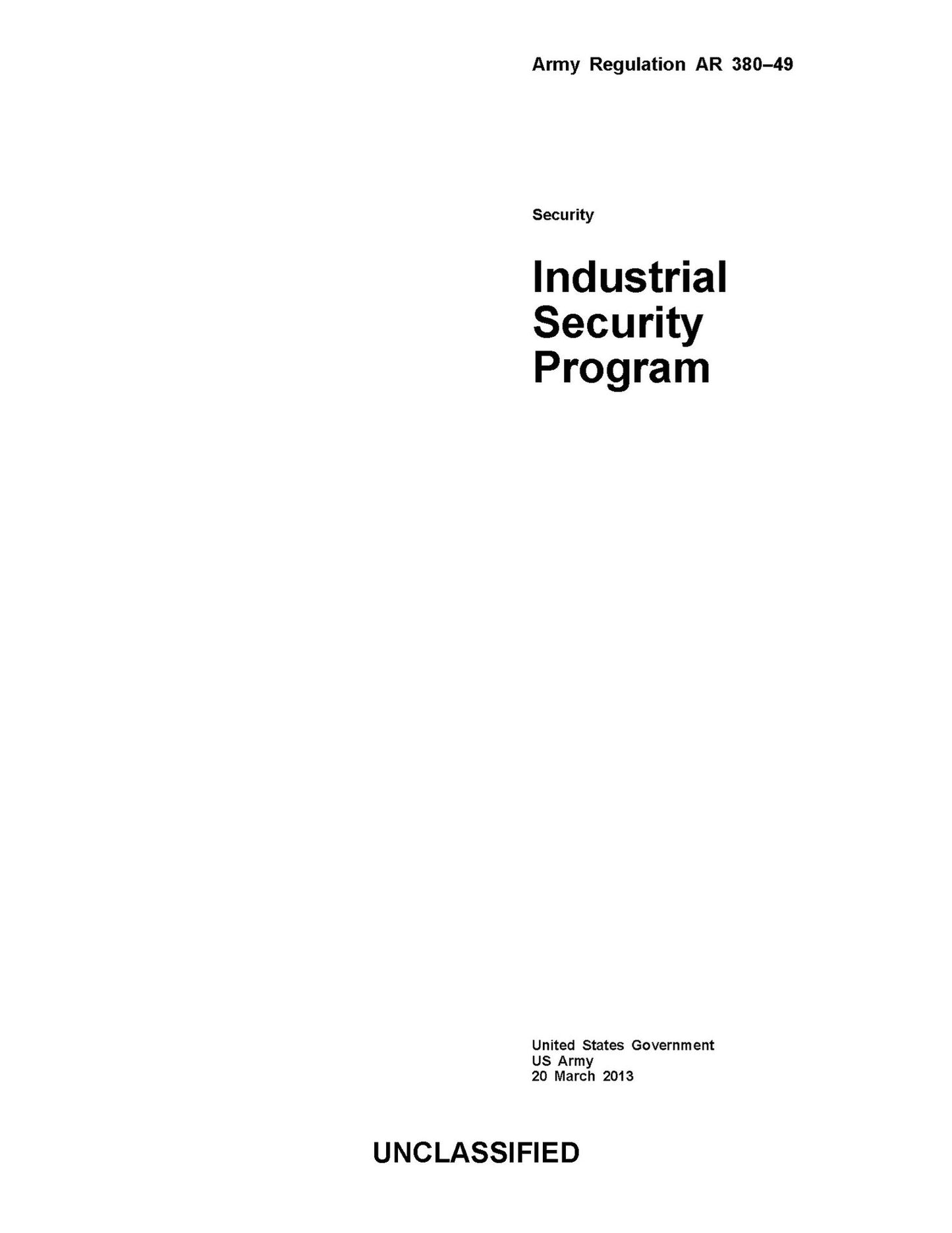 Army Regulation AR 380-49 Industrial Security Program 20 March 2013