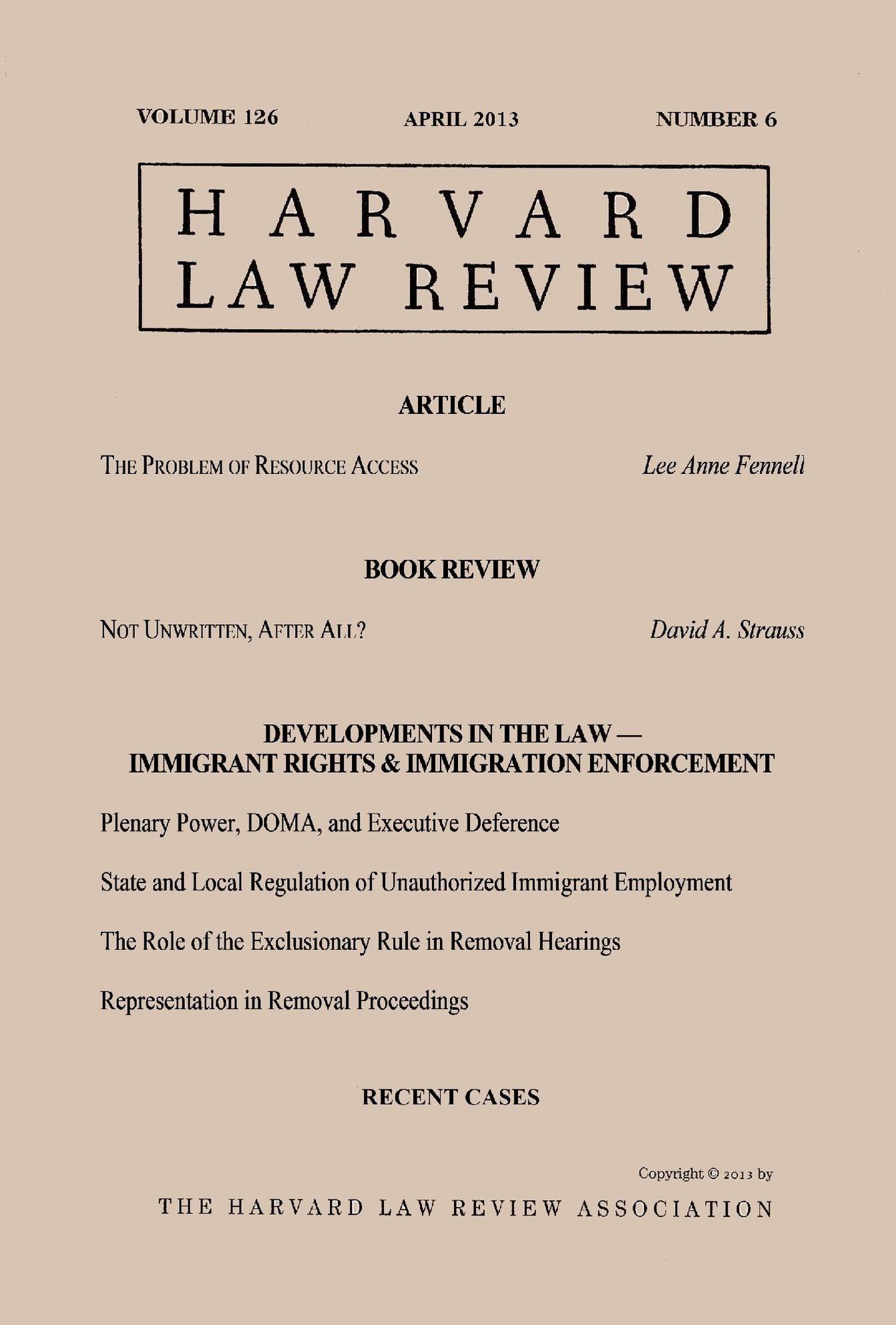 Harvard Law Review: Volume 126, Number 6 - April 2013