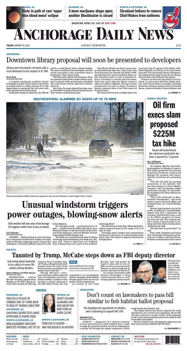 Anchorage Daily News - Tuesday, January, 30, 2018