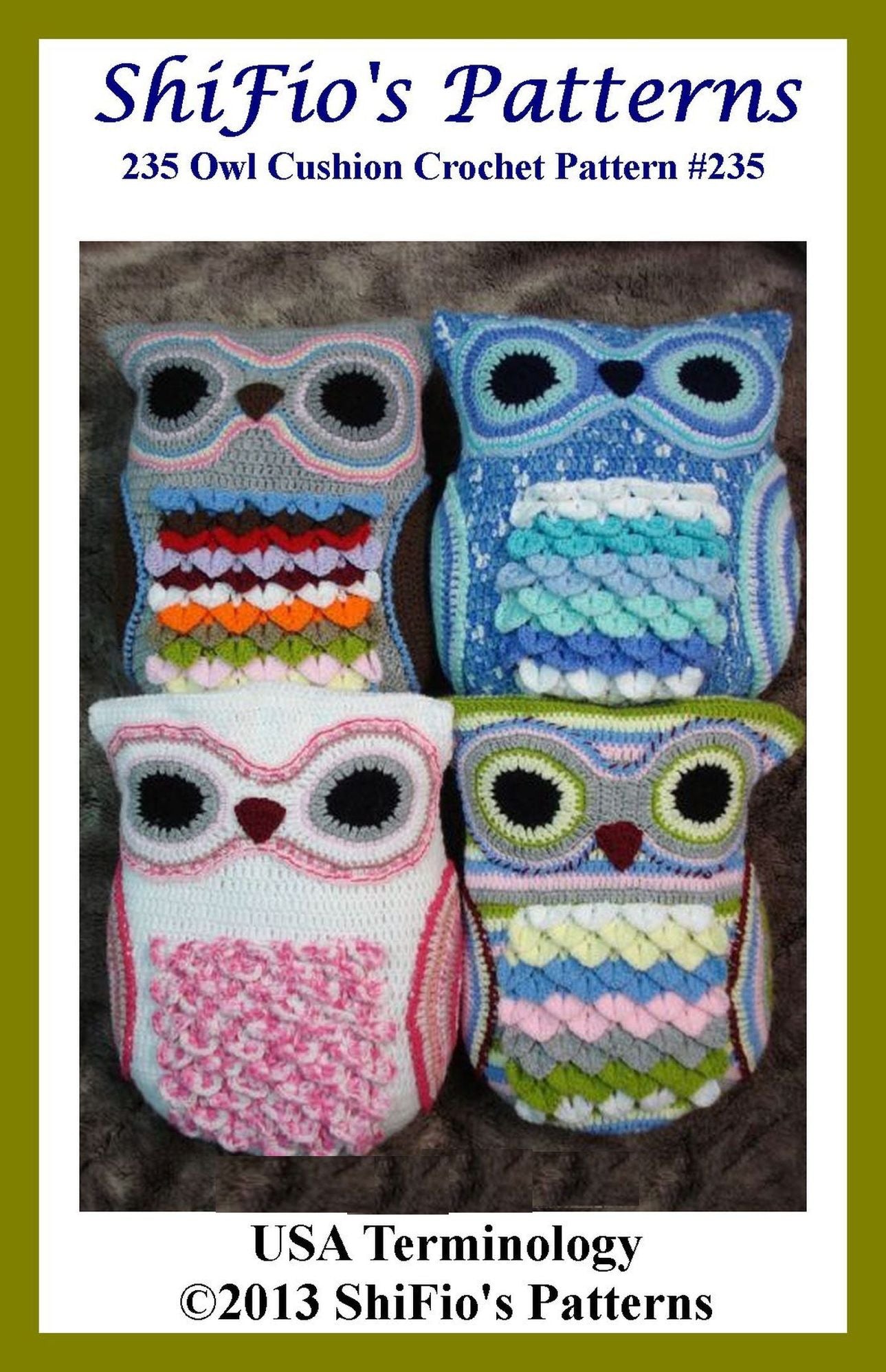 235 Owl Cushion Crochet Pattern USA #235
