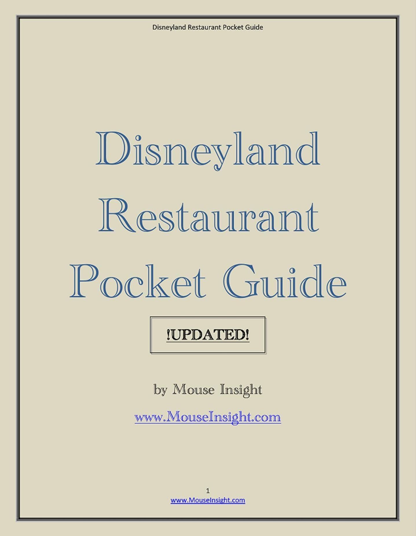 Disneyland Restaurant Pocket Guide UPDATED!