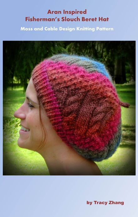 Aran Inspired Fisherman's Slouch Beret Hat: Cable and Moss Design Knitting Pattern