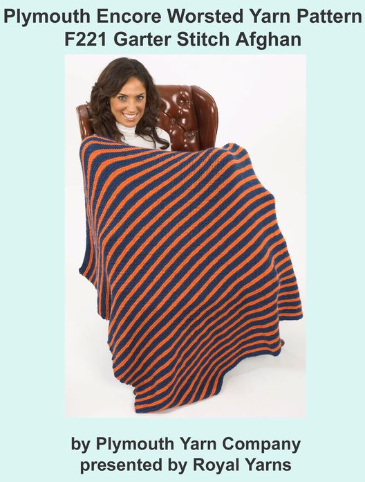 Plymouth Encore Worsted Yarn Knitting Pattern F221 Garter Stitch Afghan
