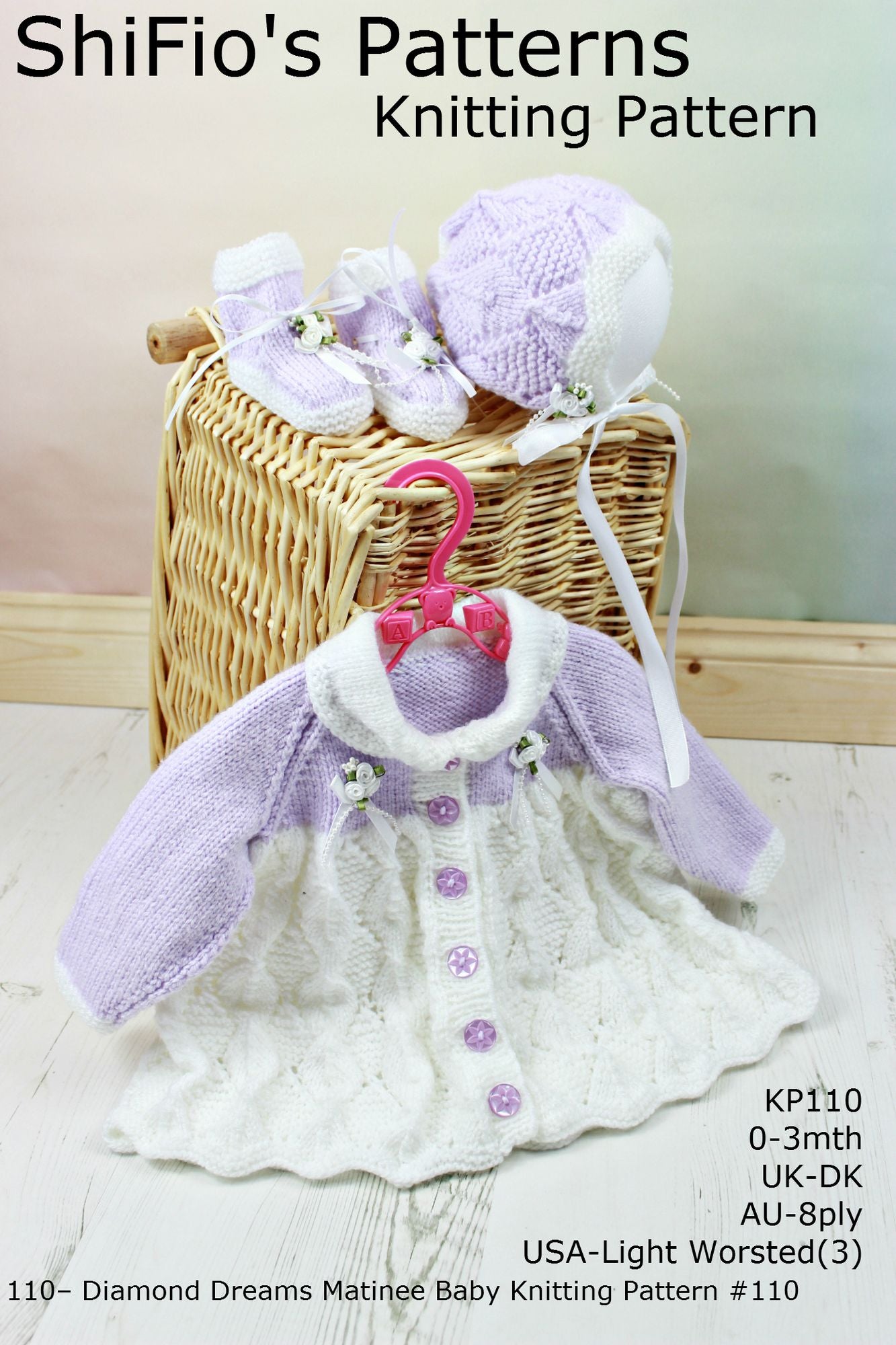 110- Diamond Dreams Matinee Baby Knitting Pattern #110