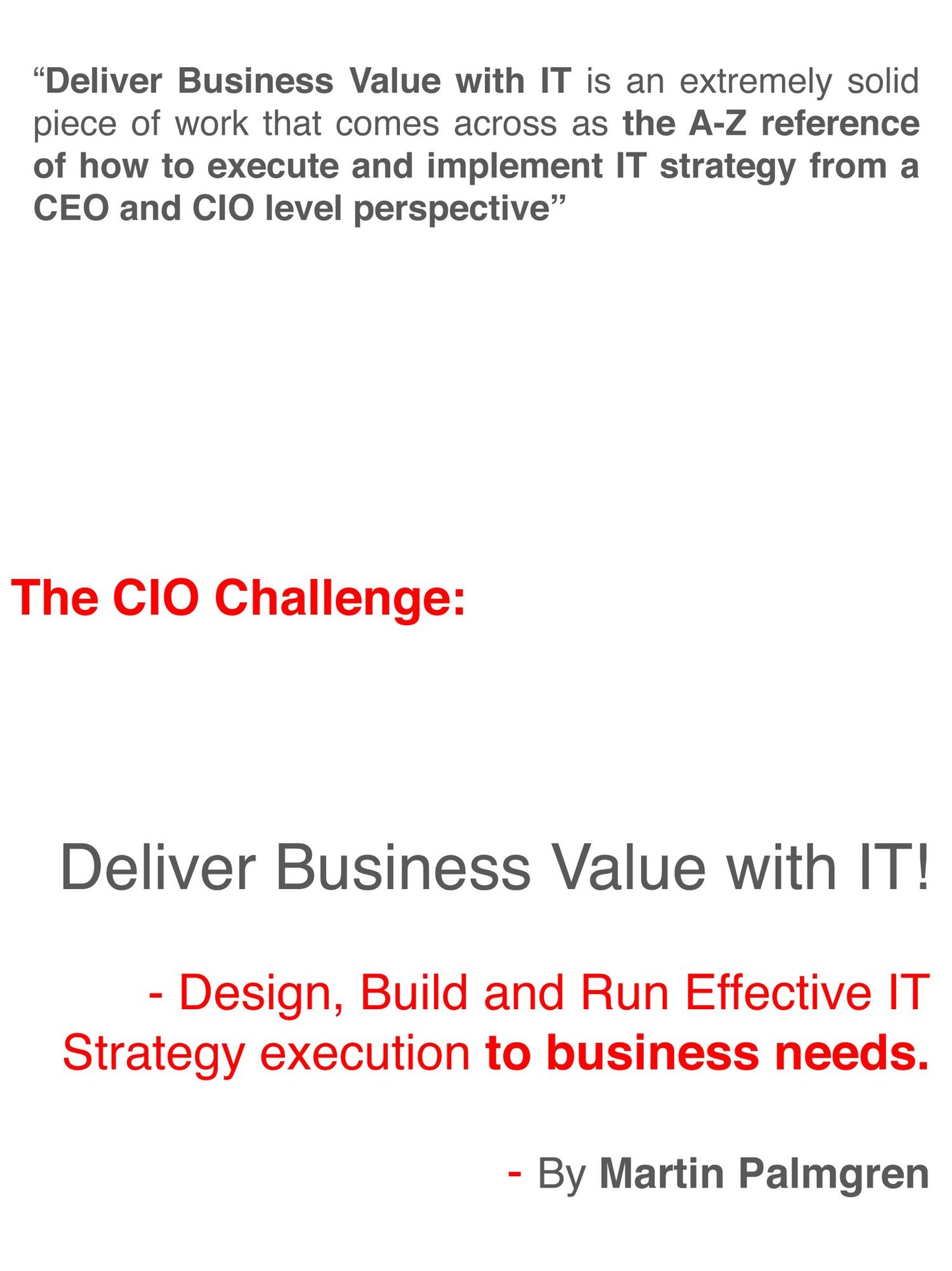 The CIO Challenge: Deliver Business Value with IT! - Design, Build and Run Effective IT Strategy execution to business needs