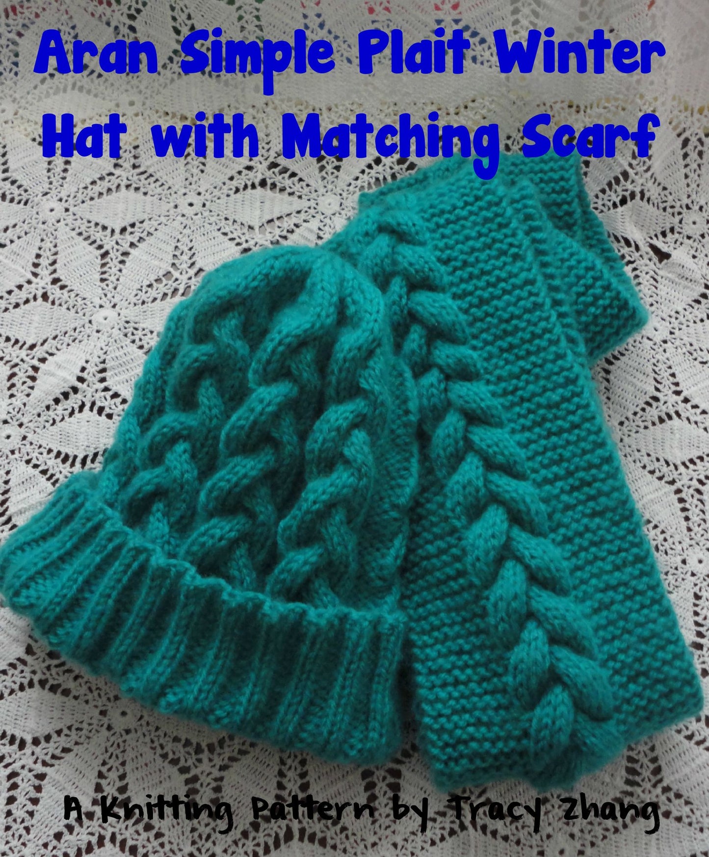 Aran Simple Plait Winter Hat with Matching Scarf