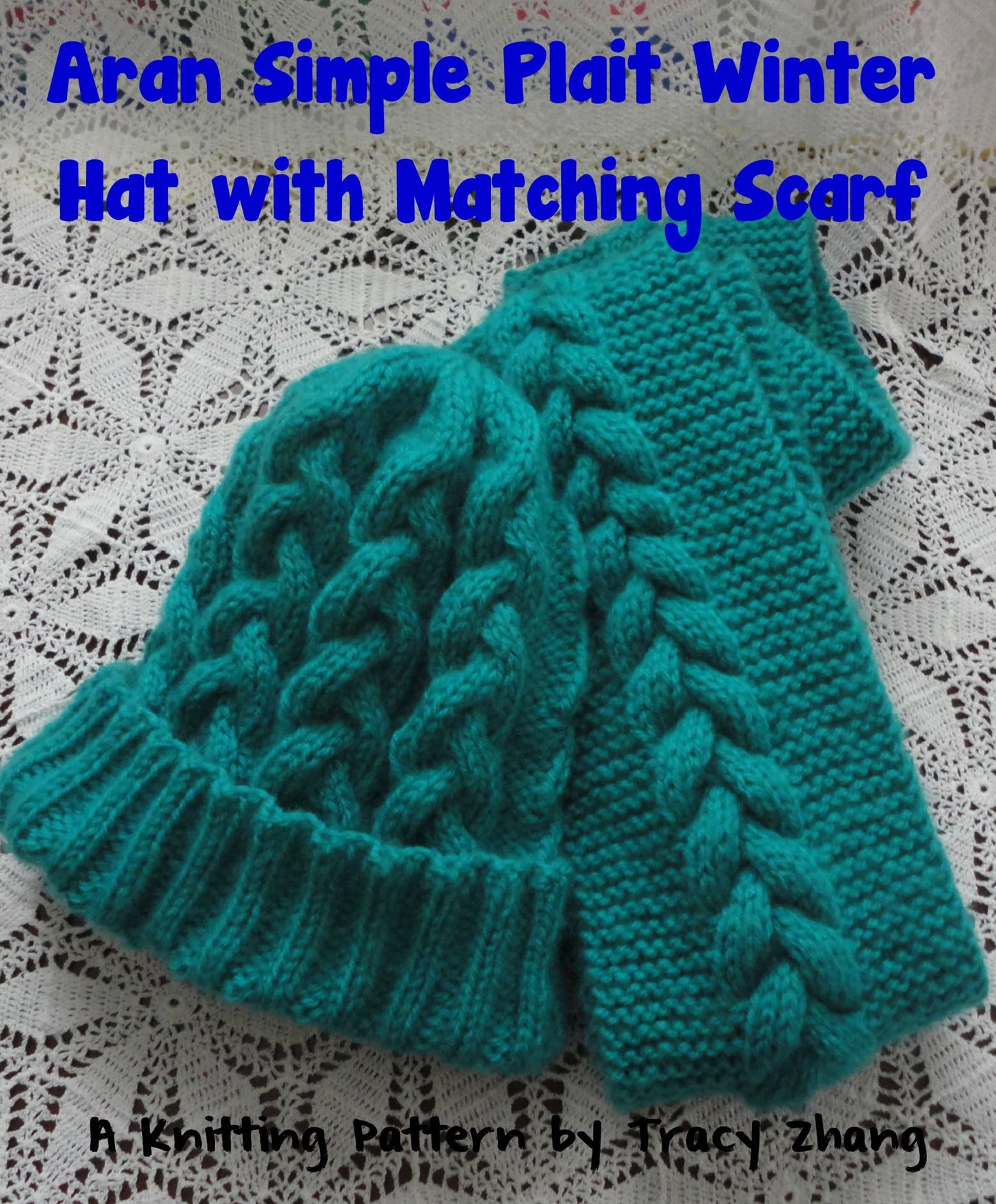 Aran Simple Plait Winter Hat with Matching Scarf