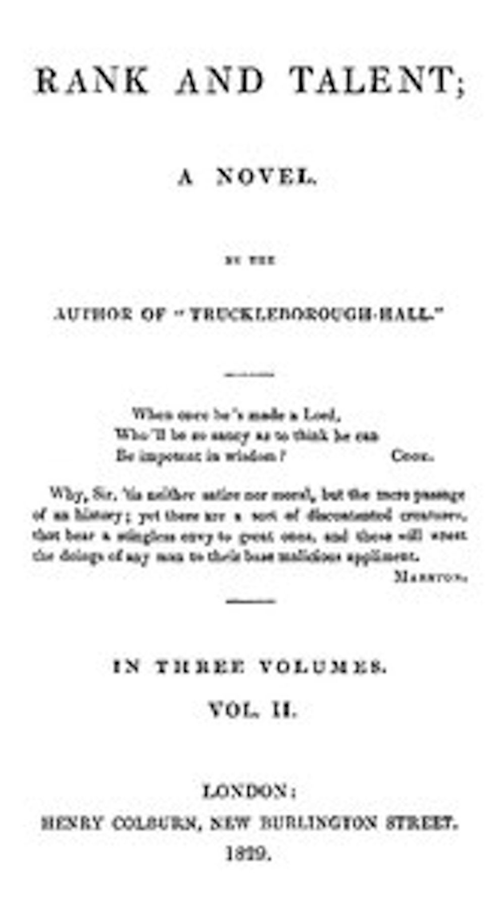 Rank and Talent; A Novel, Vol. II (of 3) (Illustrated)