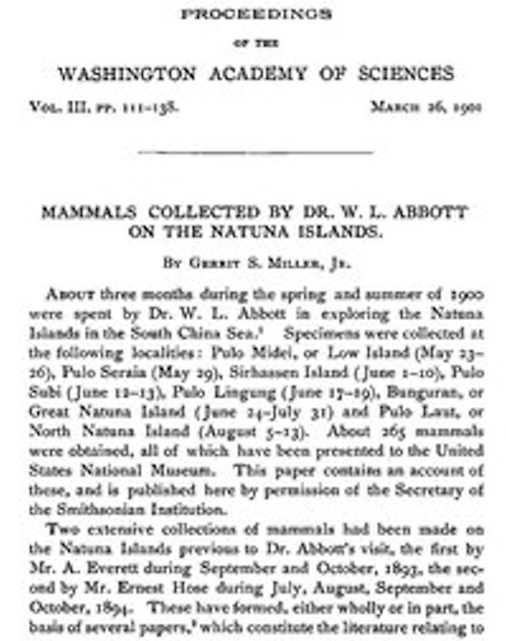 Mammals Collected by Dr. W. L. Abbott on the Natuna Islands