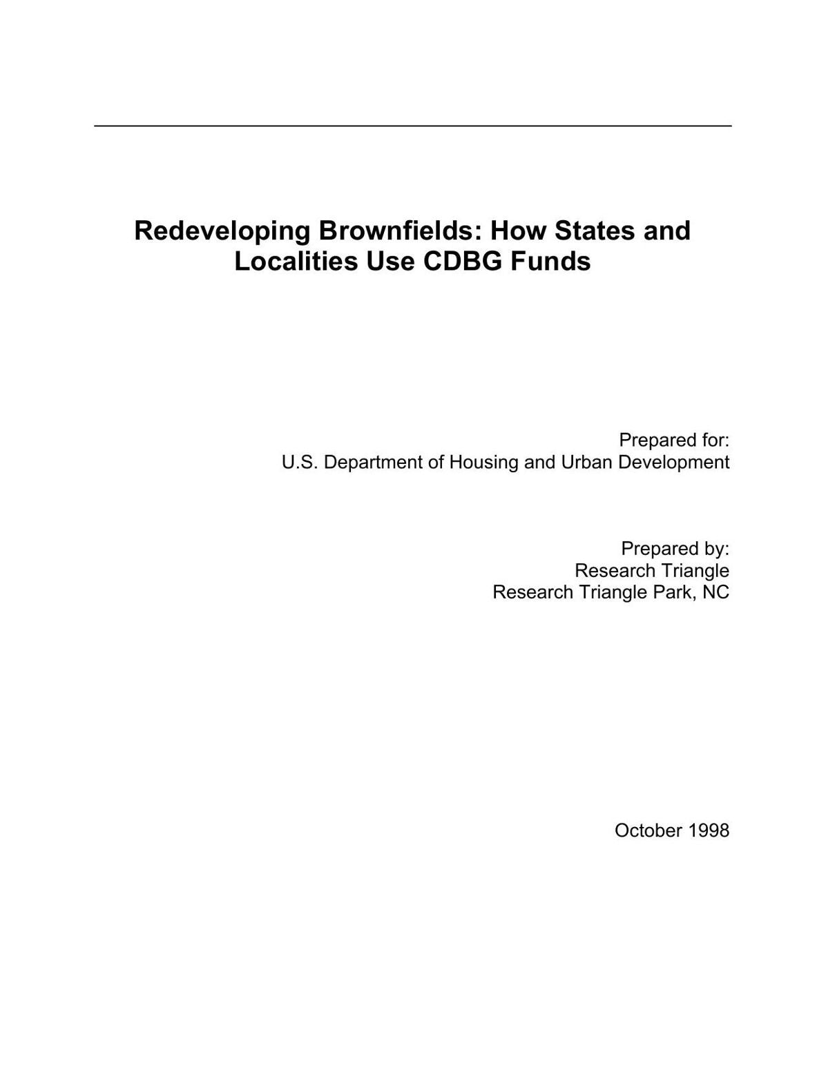 Redeveloping Brownfields: How States and Localities Use CDBG Funds