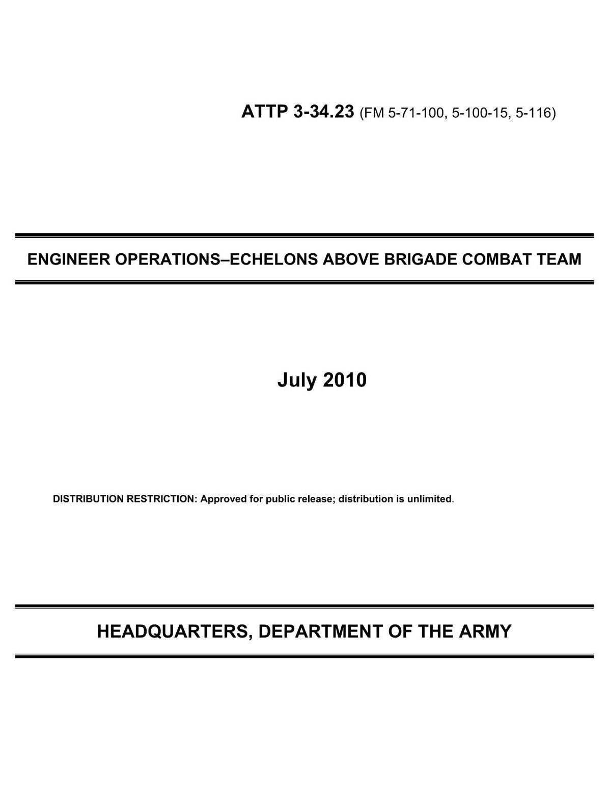 ENGINEER OPERATIONS–ECHELONS ABOVE BRIGADE COMBAT TEAM