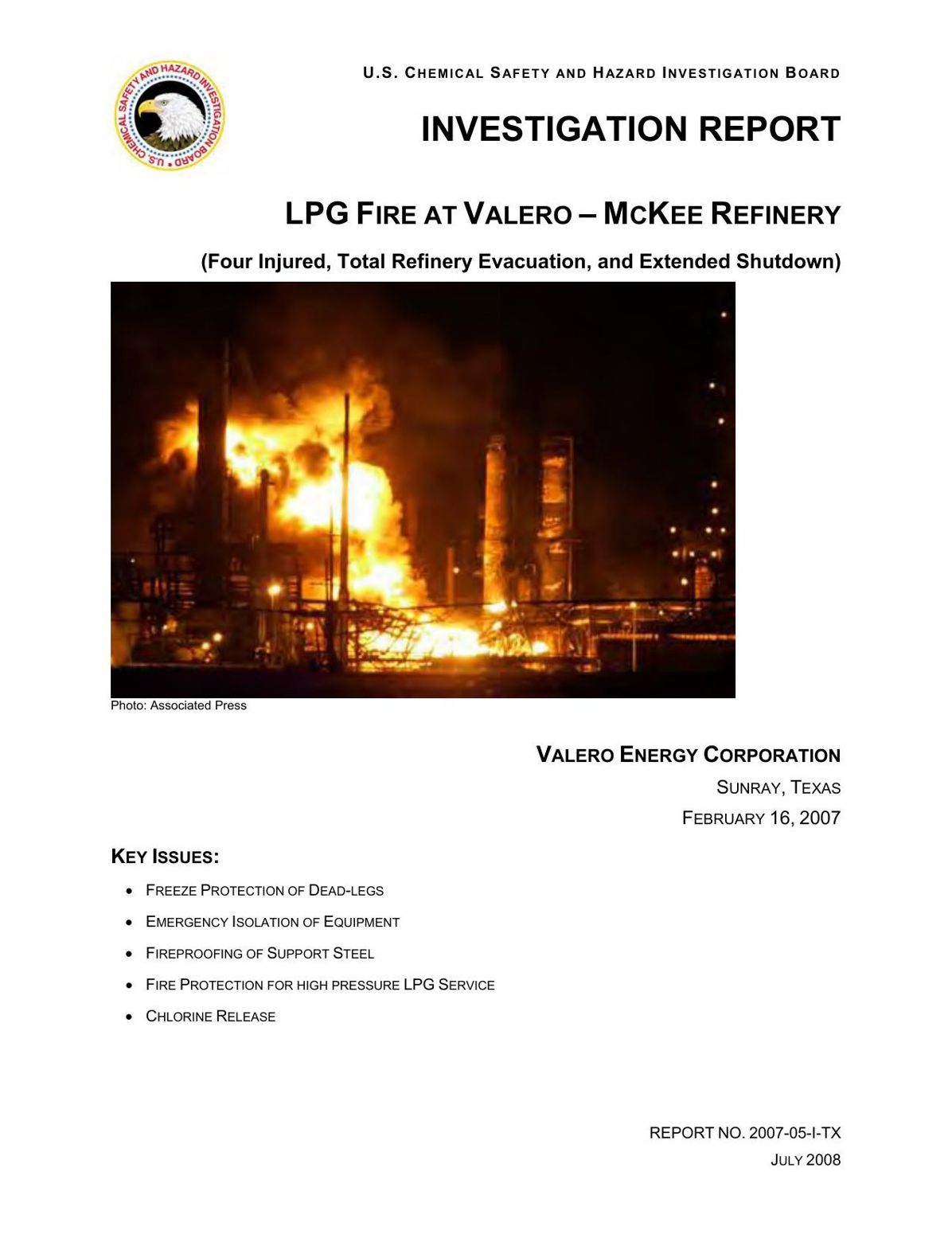 LPG FIRE AT VALERO – MCKEE REFINERY