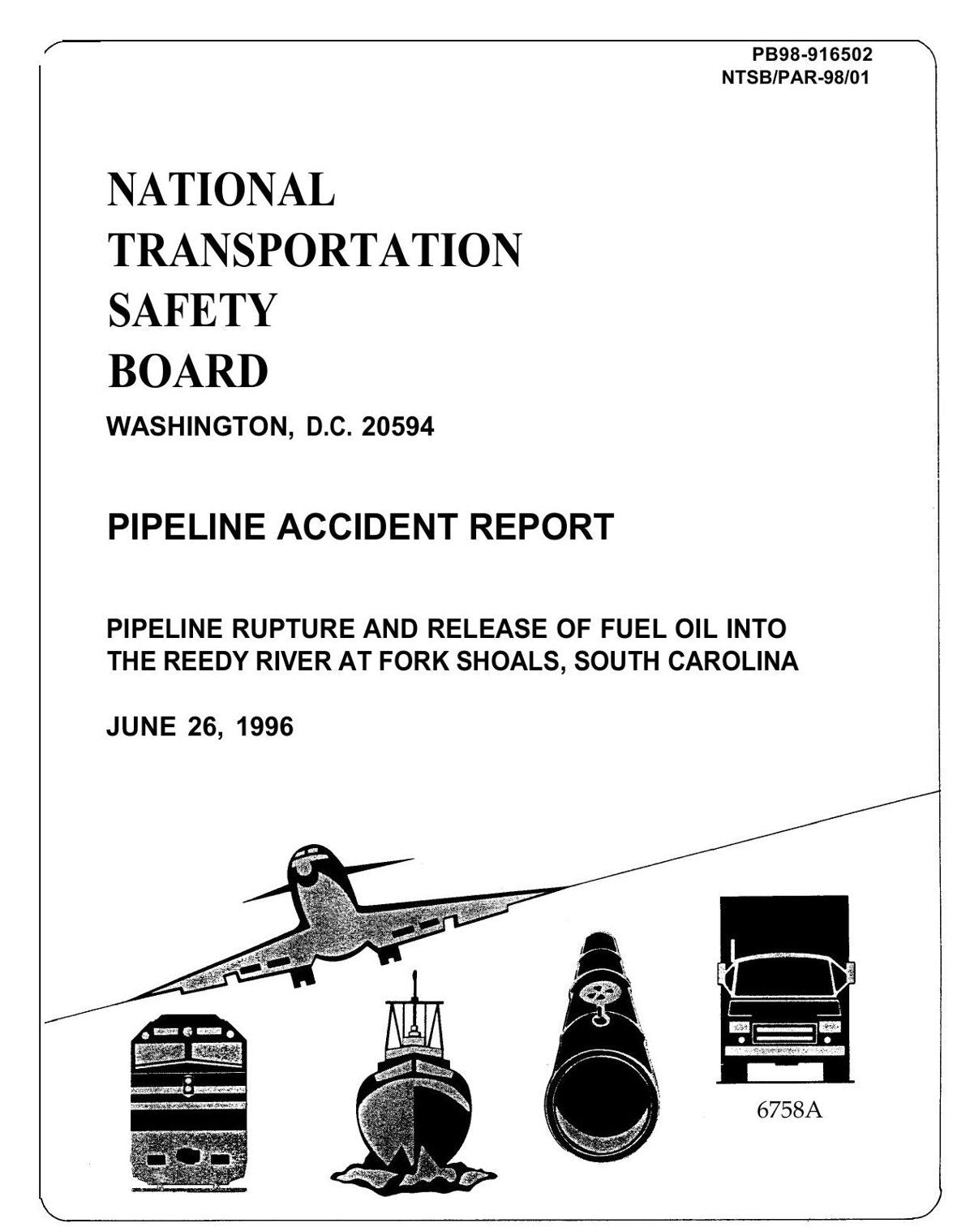 PIPELINE RUPTURE AND RELEASE OF FUEL OIL INTO THE REEDY RIVER AT FORK SHOALS, SOUTH CAROLINA