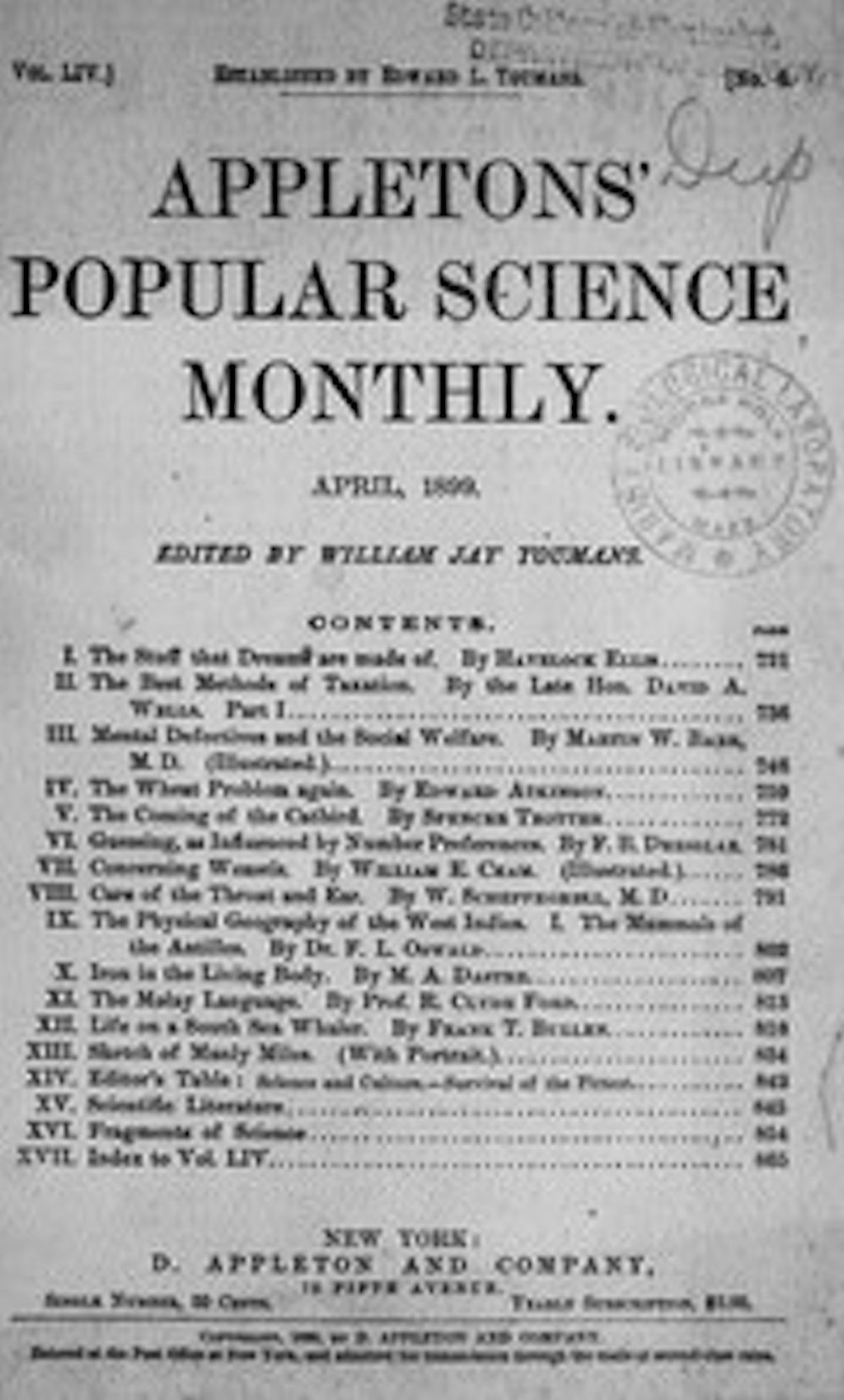 Appletons' Popular Science Monthly, April 1899 (Illustrated)