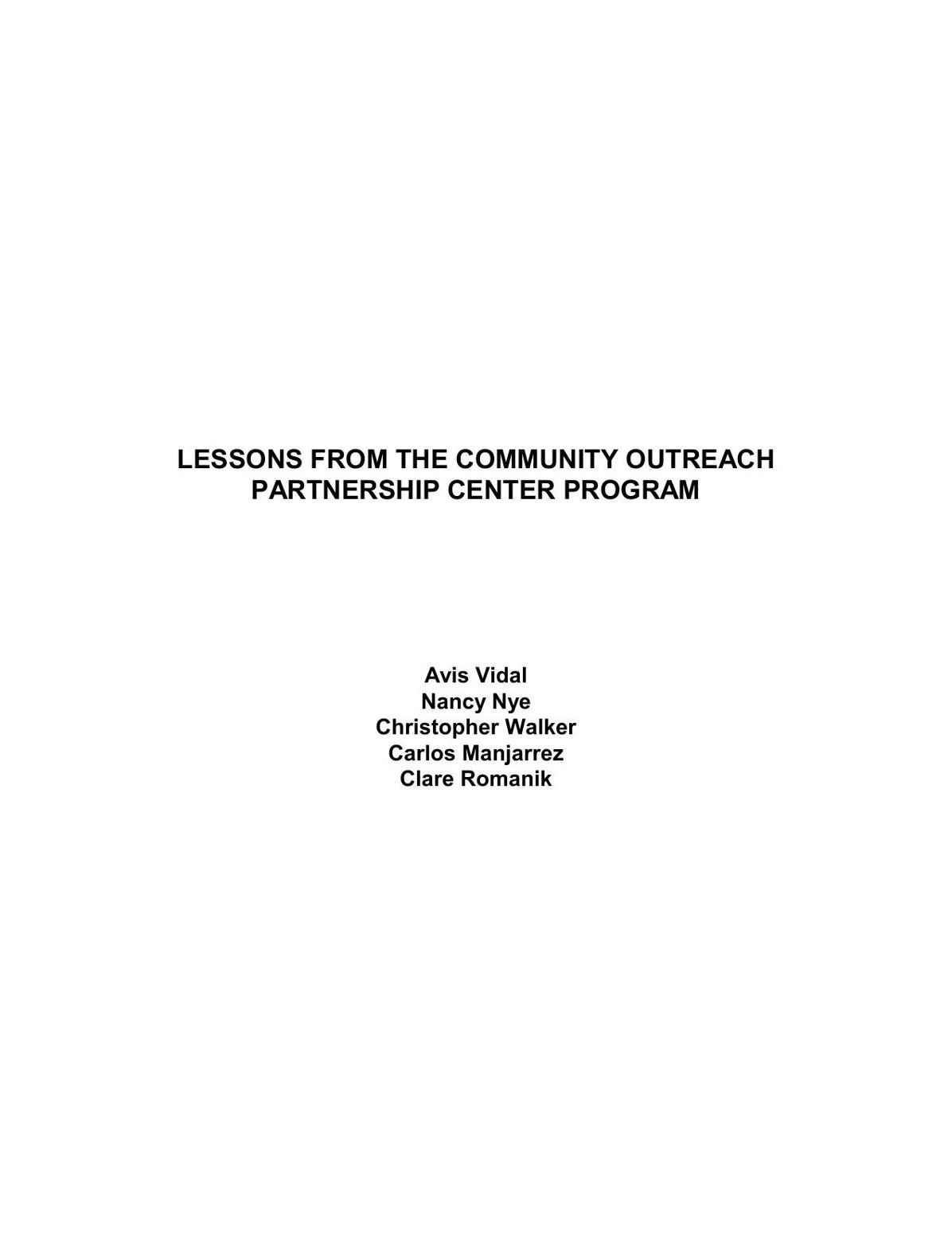 LESSONS FROM THE COMMUNITY OUTREACH PARTNERSHIP CENTER PROGRAM