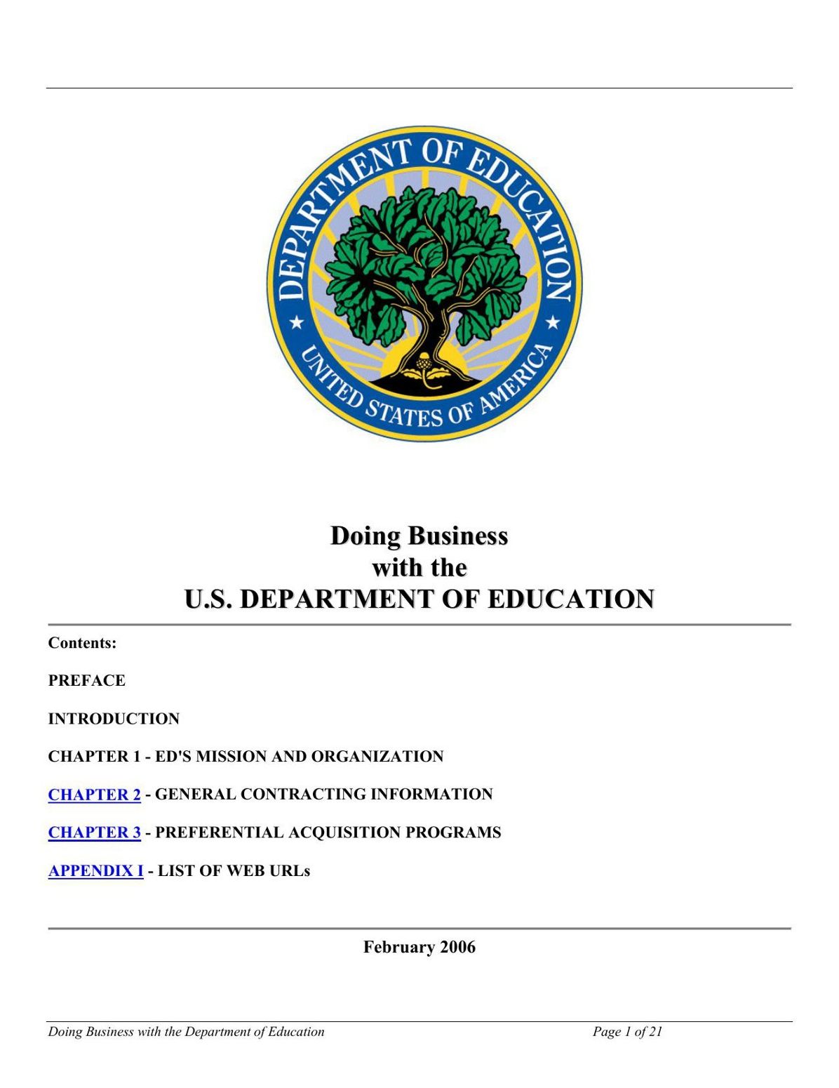Doing Business with the U.S. DEPARTMENT OF EDUCATION