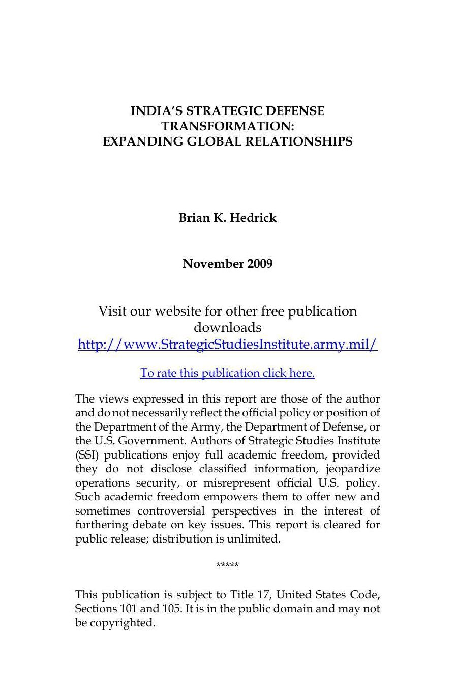 INDIA’S STRATEGIC DEFENSE TRANSFORMATION: EXPANDING GLOBAL RELATIONSHIPS
