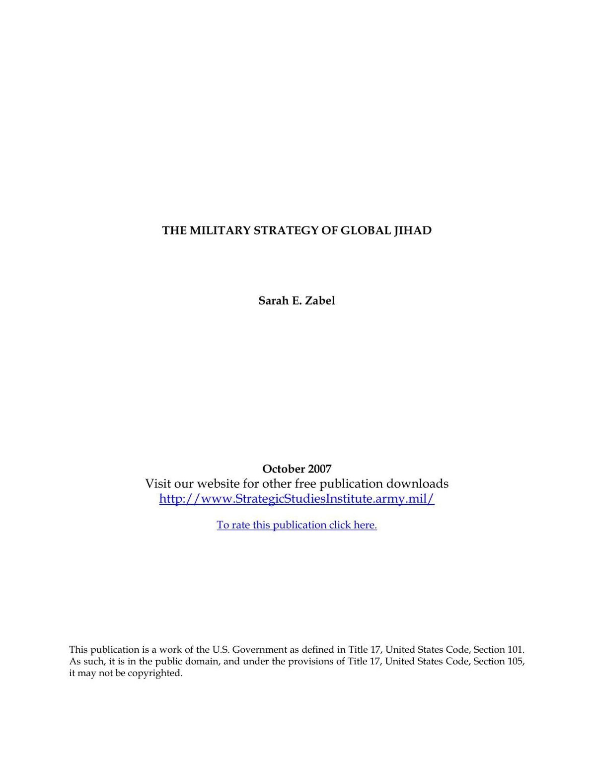 THE MILITARY STRATEGY OF GLOBAL JIHAD