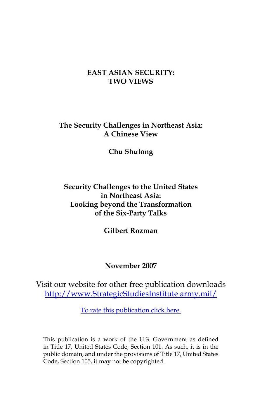 EAST ASIAN SECURITY: TWO VIEWS