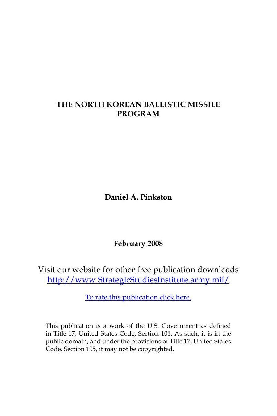 THE NORTH KOREAN BALLISTIC MISSILE PROGRAM