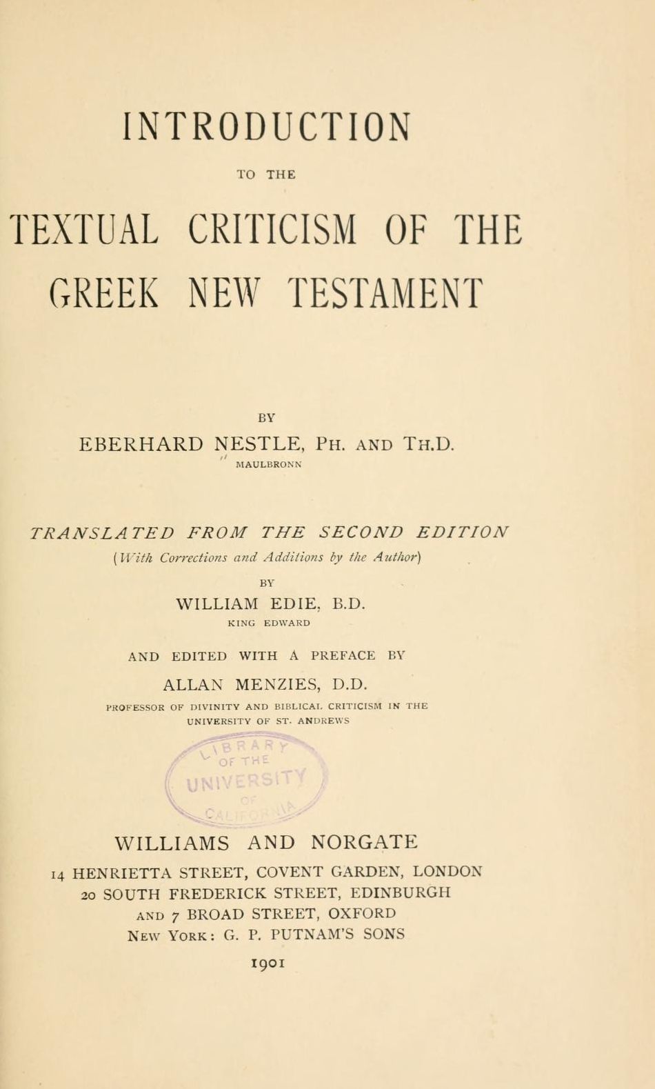 Introduction to the textual criticism of the Greek New Testament
