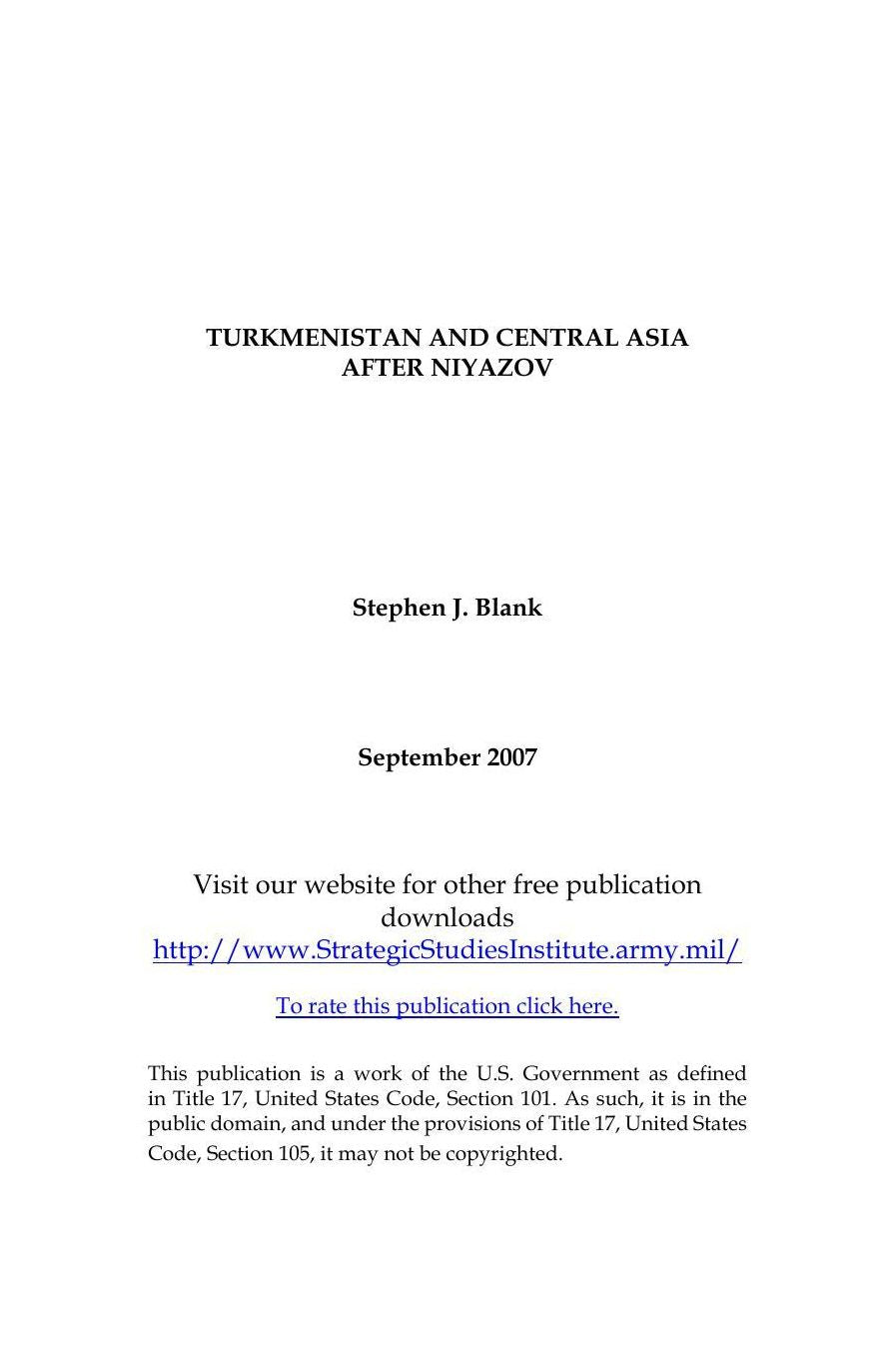 TURKMENISTAN AND CENTRAL ASIA AFTER NIYAZOV