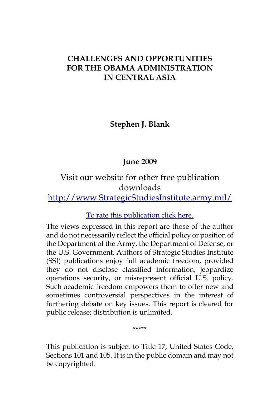 U.S. INTERESTS IN CENTRAL ASIA AND THE CHALLENGES TO THEM