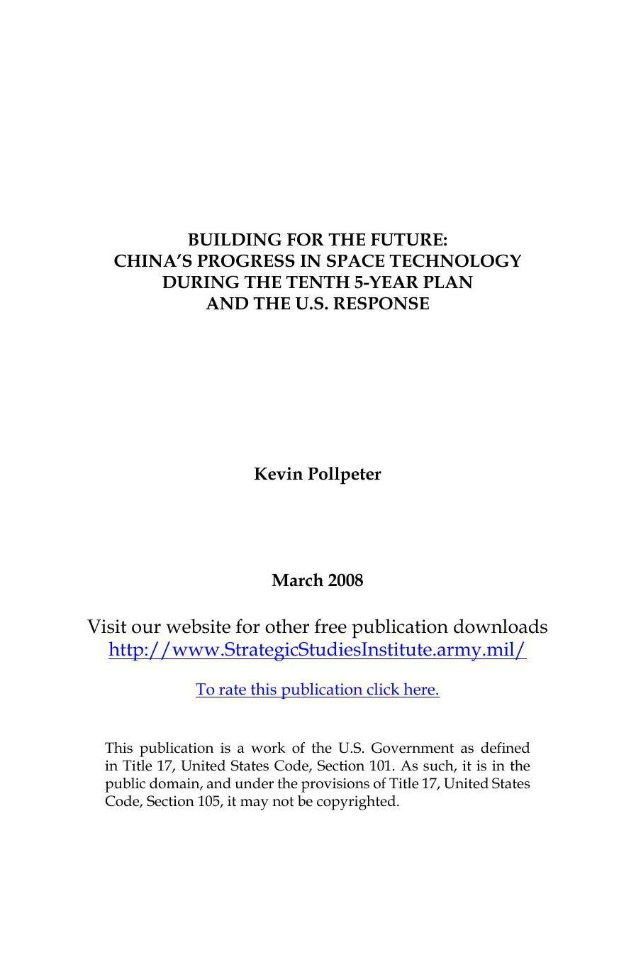 BUILDING FOR THE FUTURE: CHINA’S PROGRESS IN SPACE TECHNOLOGY DURING THE TENTH 5-YEAR PLAN AND THE U.S. RESPONSE