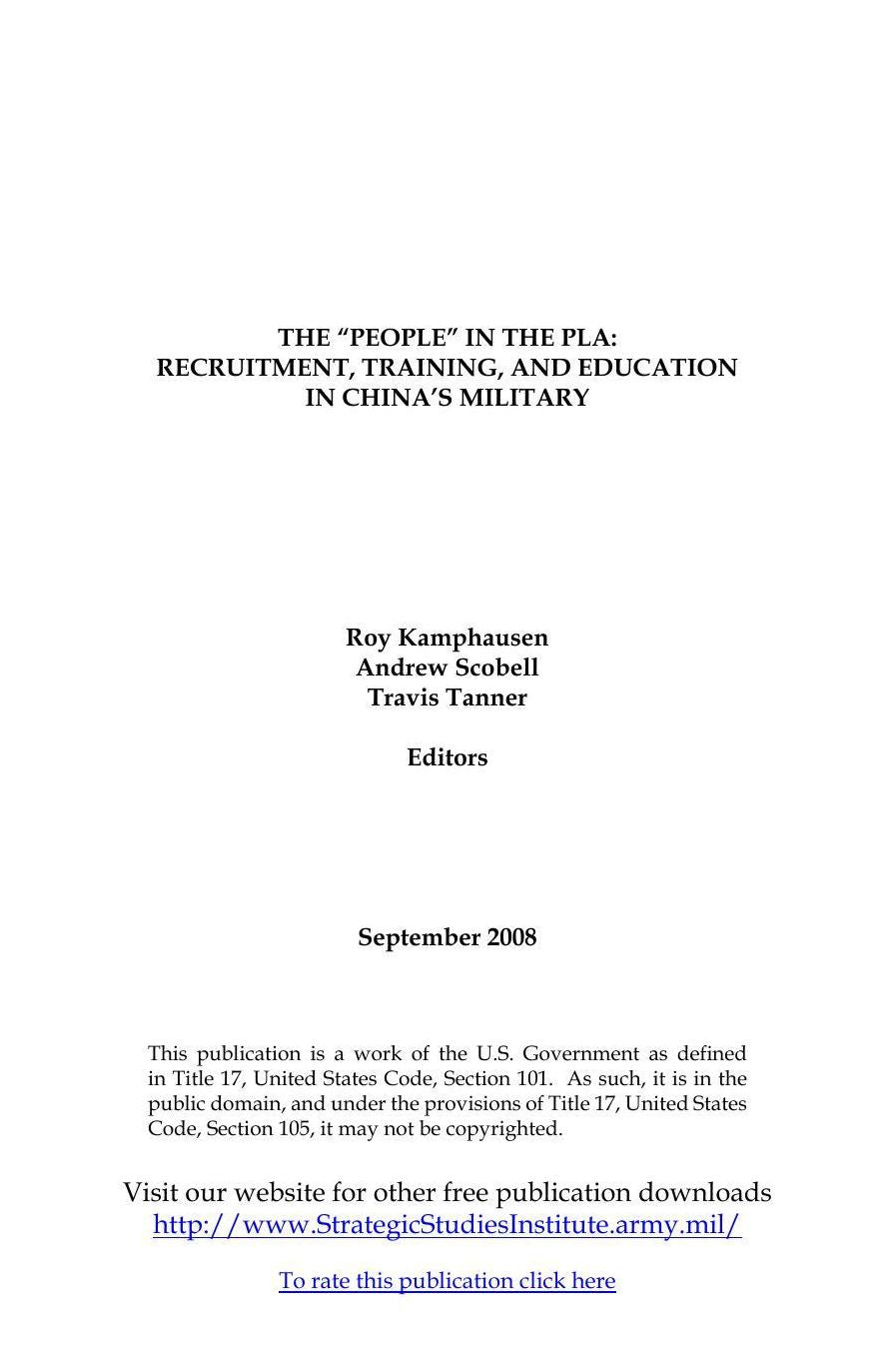 THE “PEOPLE” IN THE PLA: RECRUITMENT, TRAINING, AND EDUCATION IN CHINA’S MILITARY