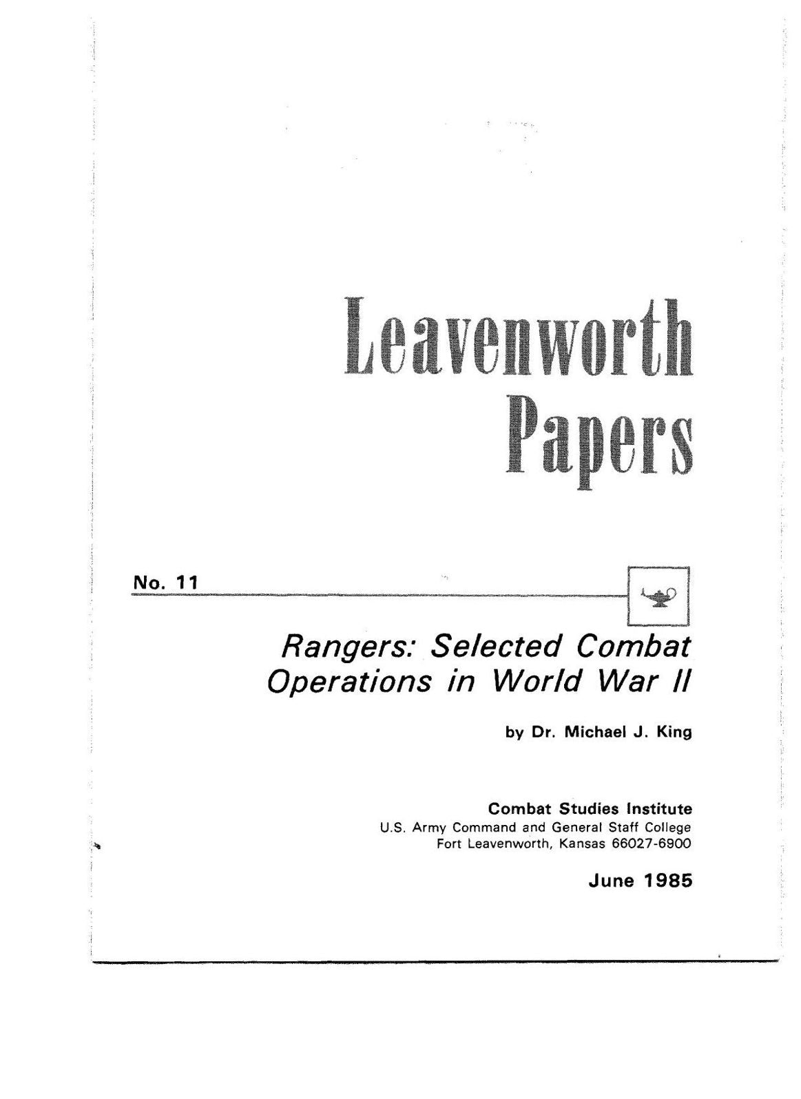 Rangers: Selected Combat Operations in World War II