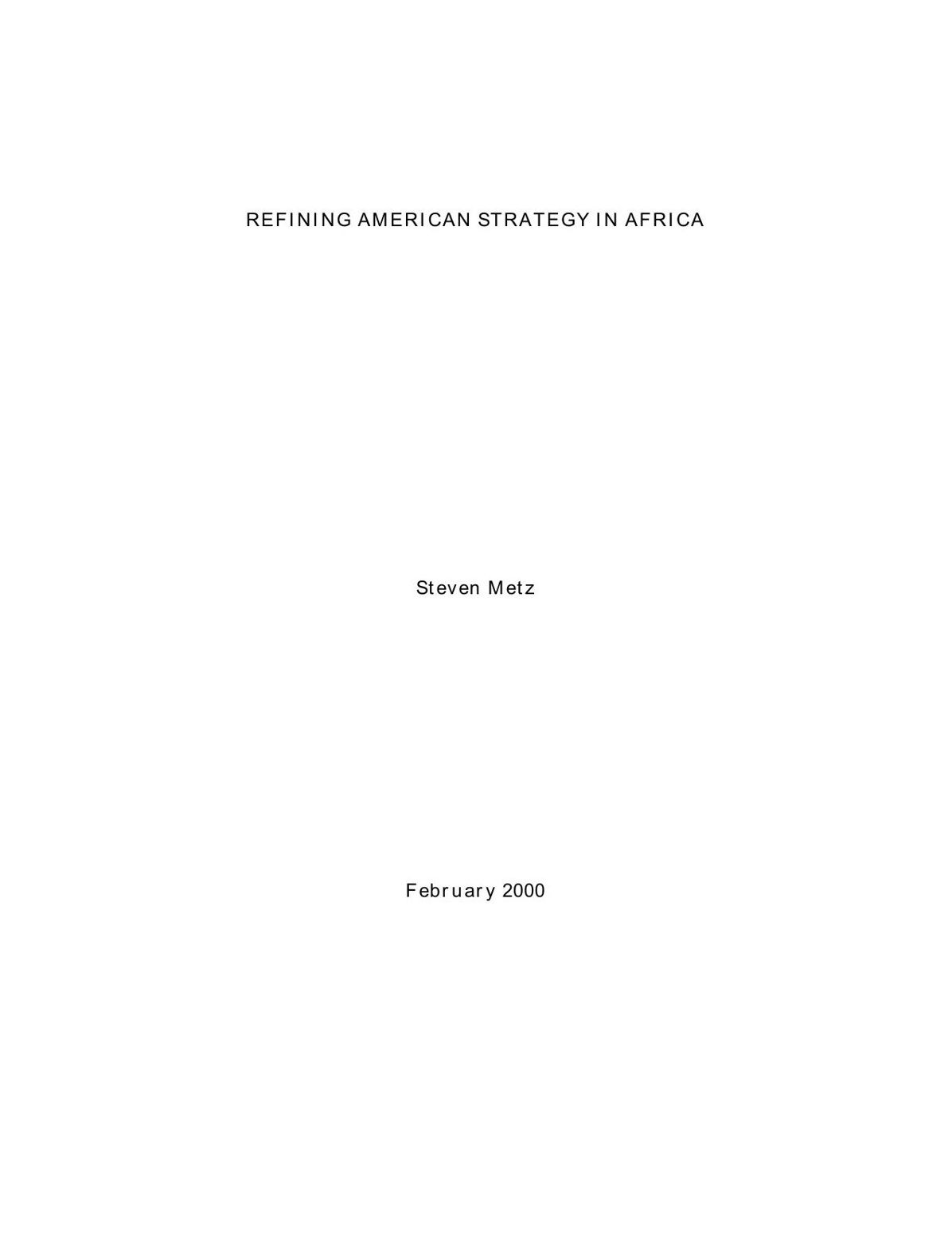 REFINING AMERICAN STRATEGY IN AFRICA